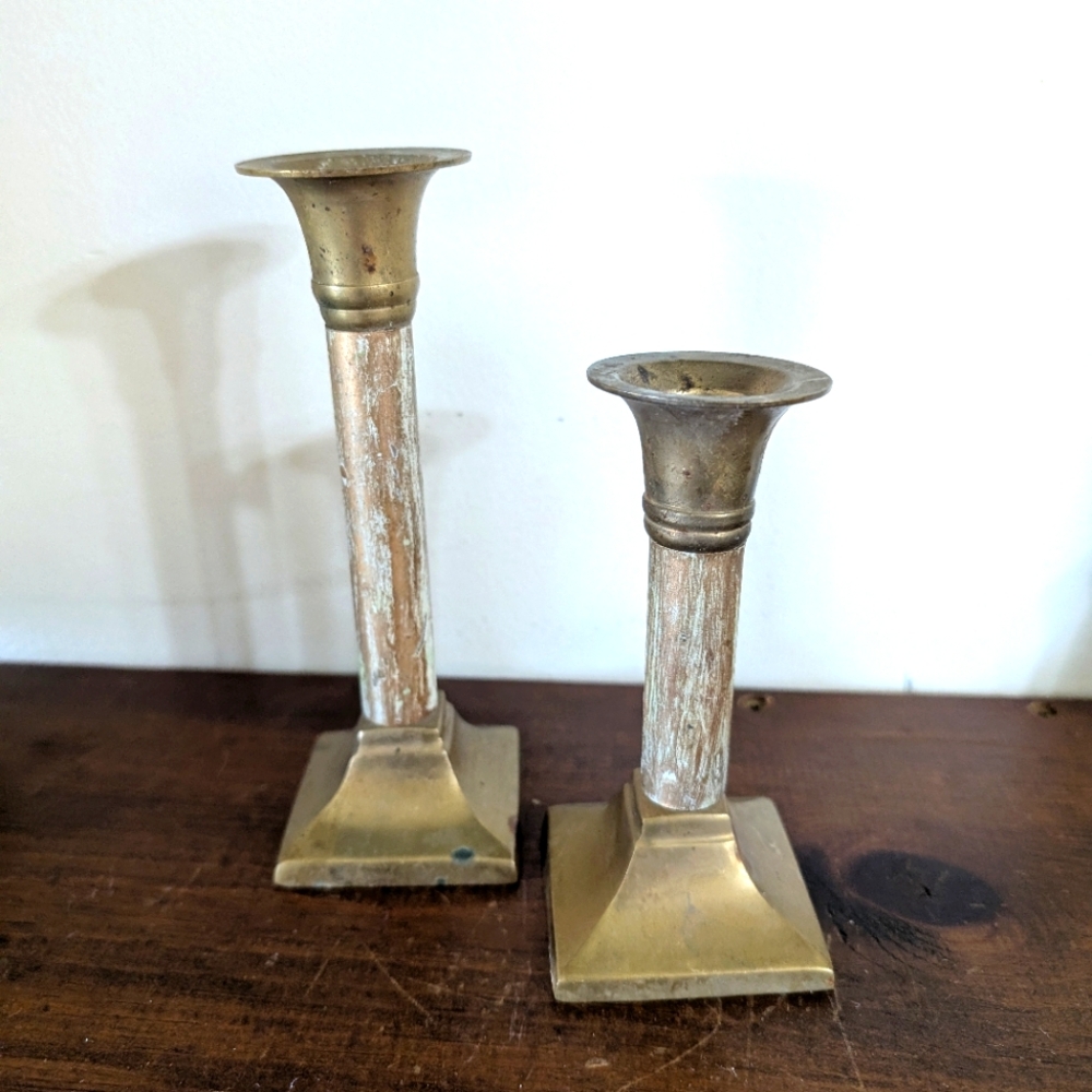 Elegant Brass Gold and Cream Candlestick Holders Vintage MCM Table Decor